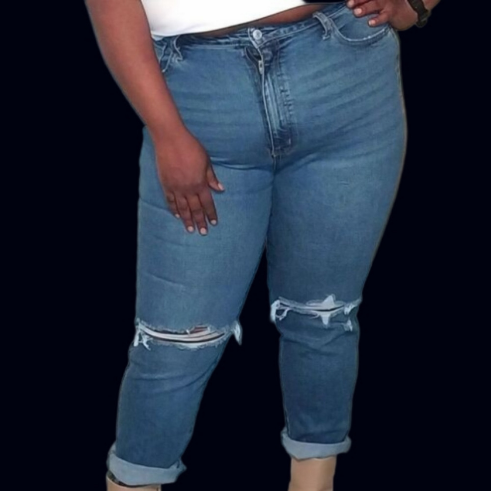 Arizona Highest Rise Curvy Mom Factory Distressed Jean sz 19